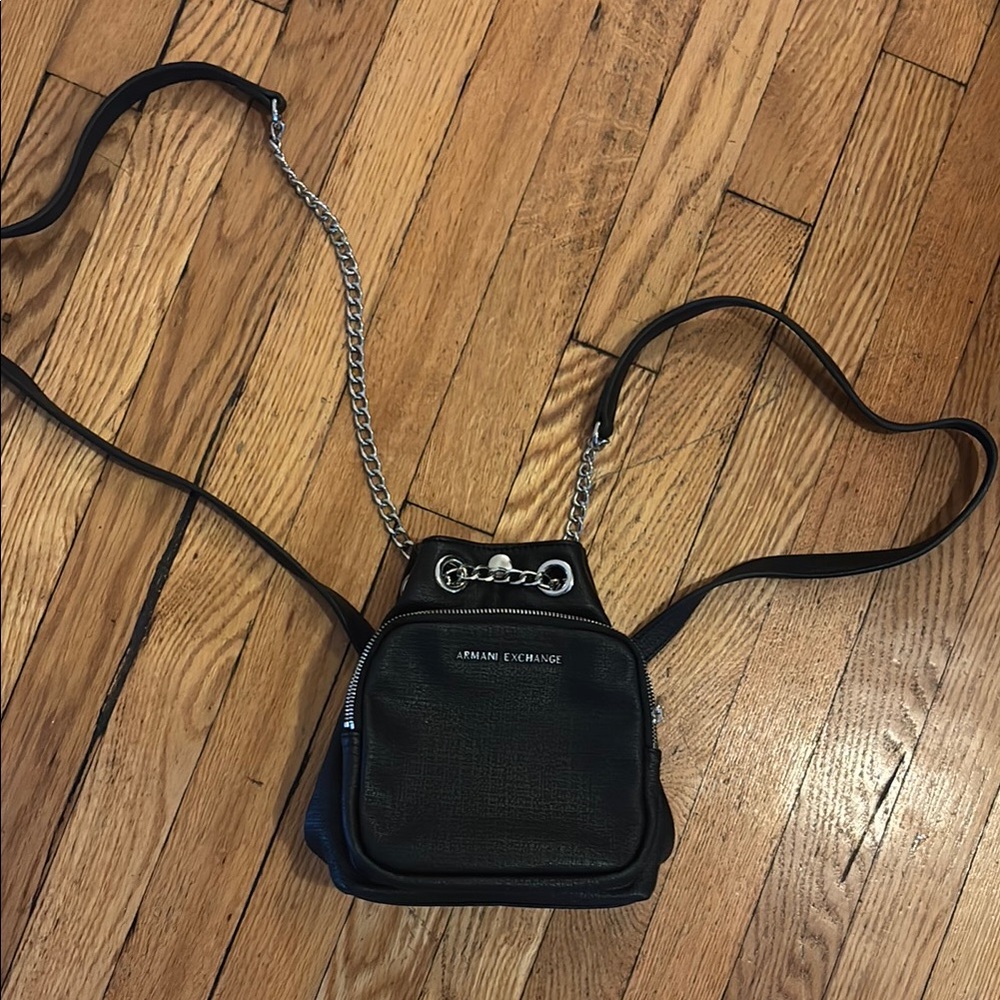 Armani Exchange Black Backpack with Silver Chain